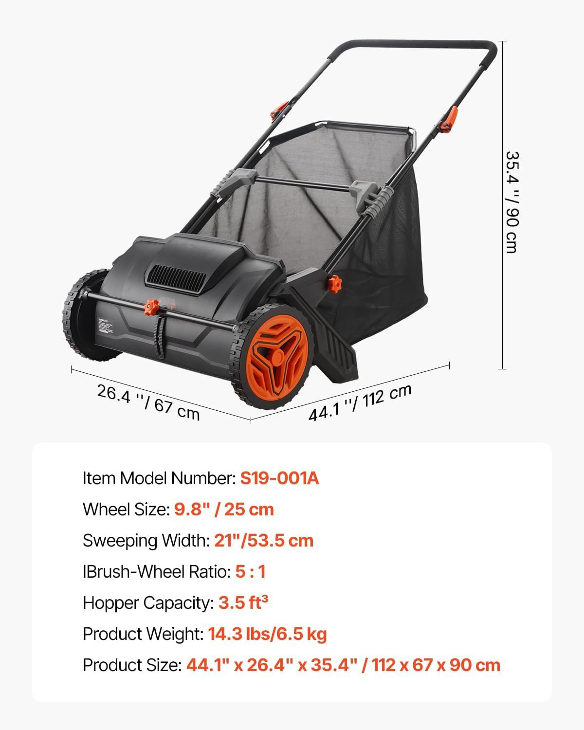 Push Lawn Sweeper, 26inch Leaf & Grass Collector