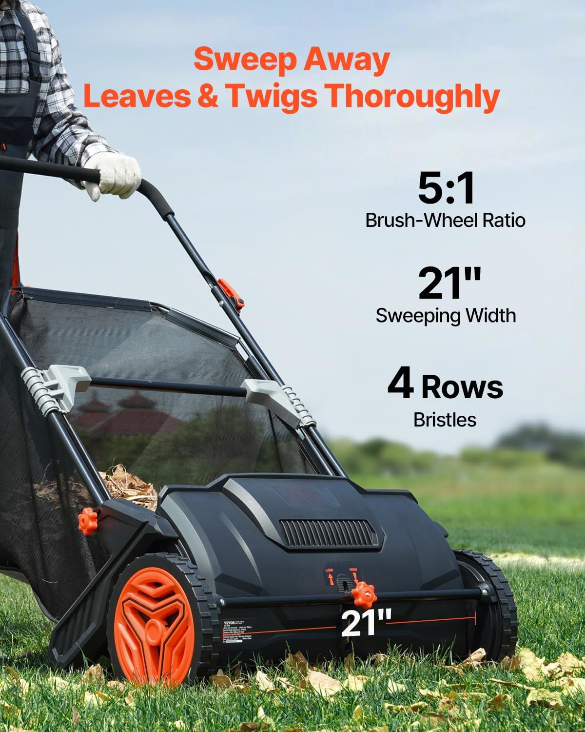 Push Lawn Sweeper, 26inch Leaf & Grass Collector
