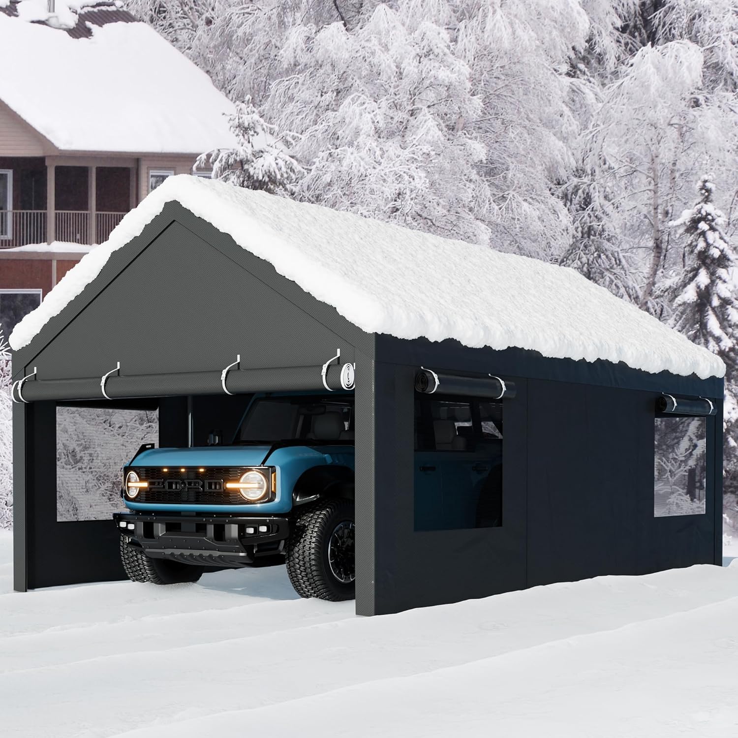 Carport 12x20 ft Heavy Duty Carport Canopy with Roll-up Windows