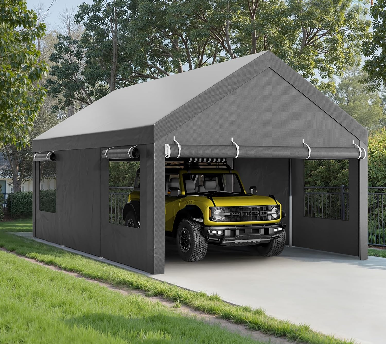 Carport 12x20 ft Heavy Duty Carport Canopy with Roll-up Windows