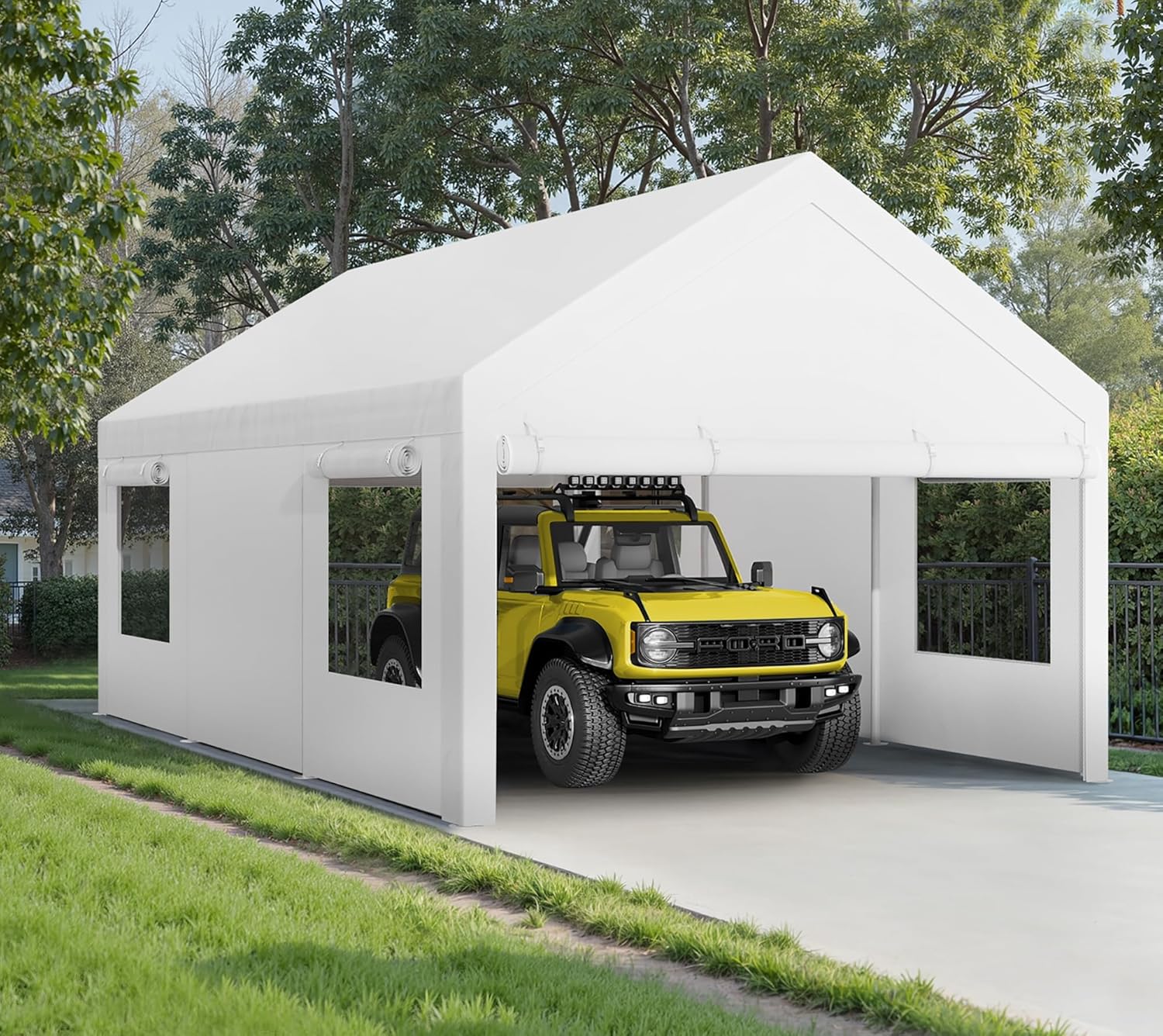 Carport 12x20 ft Heavy Duty Carport Canopy with Roll-up Windows