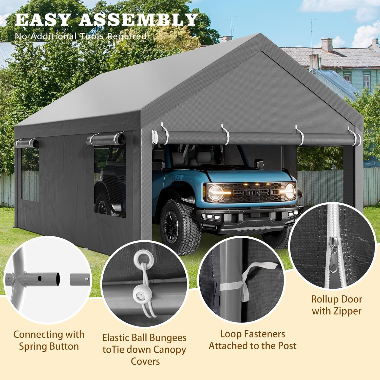 Carport 12x20 ft Heavy Duty Carport Canopy with Roll-up Windows