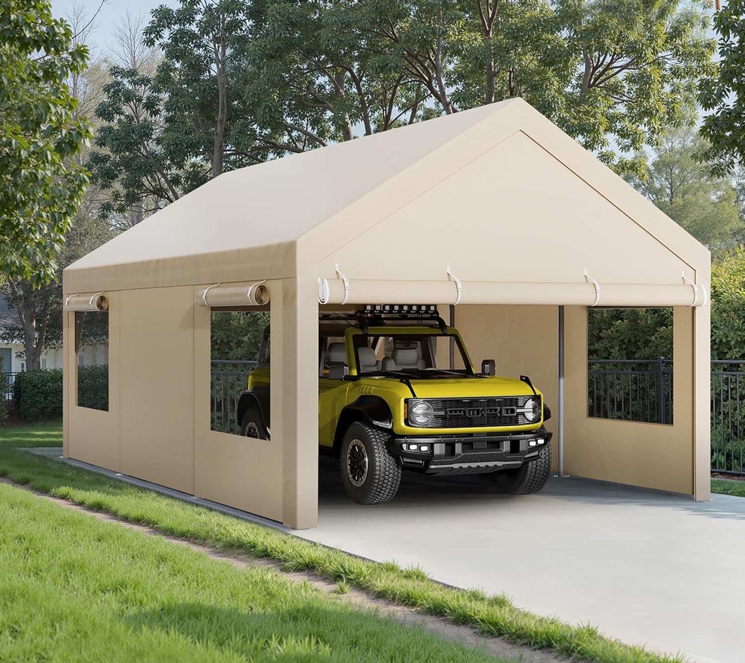 Carport 12x20 ft Heavy Duty Carport Canopy with Roll-up Windows