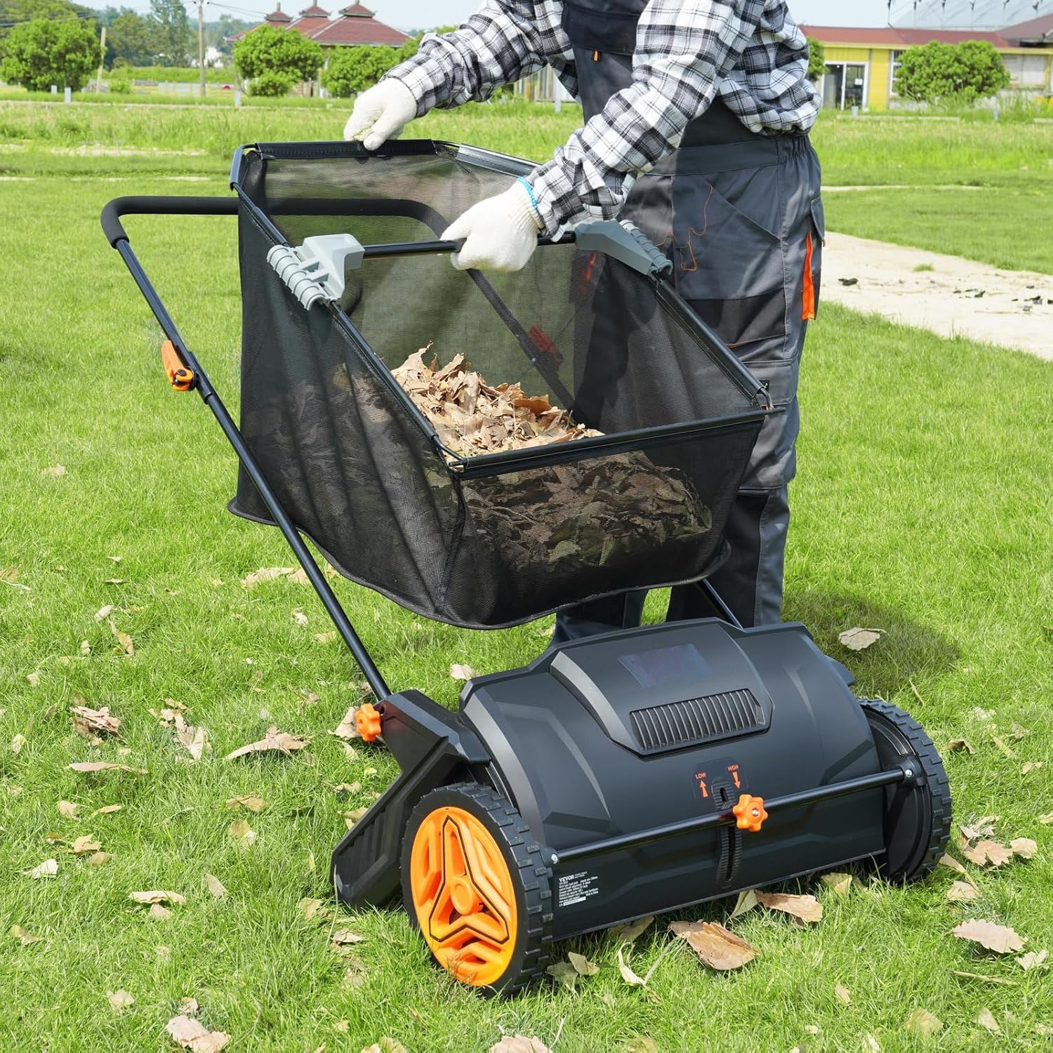 Push Lawn Sweeper, 26inch Leaf & Grass Collector